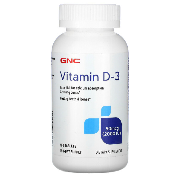 GNC‏, Vitamin D-3, 50 mcg (2,000 IU), 180 Tablets