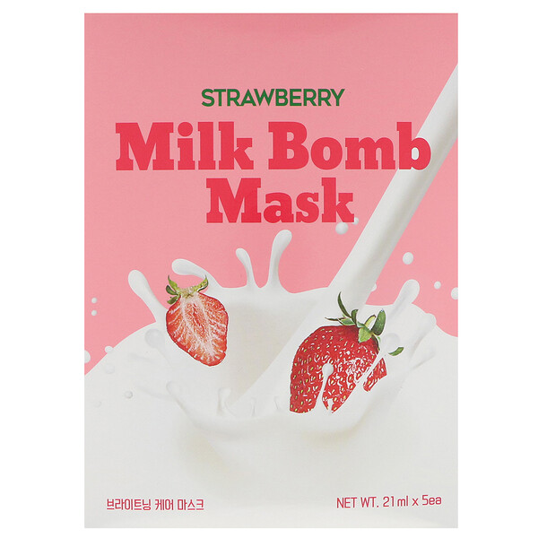 Strawberry Milk Bomb Beauty Mask, 5 Sheets, 21 ml Each