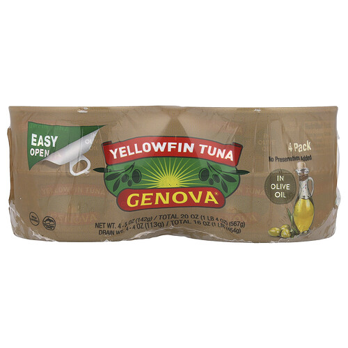 Genova Yellowfin Tuna In Olive Oil, 4 Pack, 5 oz (142 g) Each