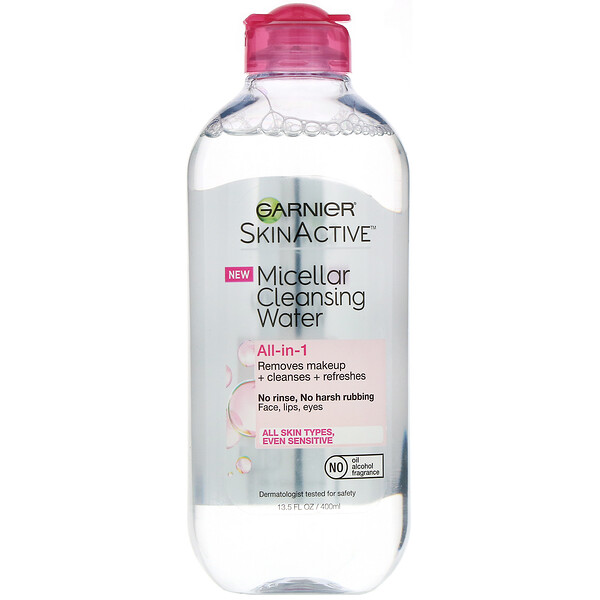 Garnier, スキンアクティブ、ミセラークレンジングウォーター、オールインワンメイクアップリムーバー、すべての肌タイプ、400 ml(13.5 fl oz)