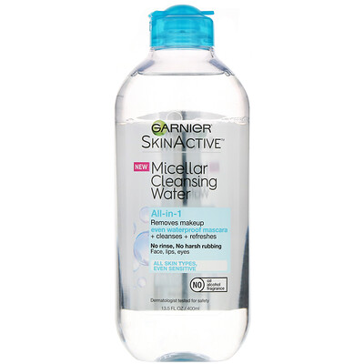 Garnier SkinActive, мицеллярная очищающая вода, средство для снятия макияжа (в том числе водостойкой туши) «все в 1», для всех типов кожи, 400 мл