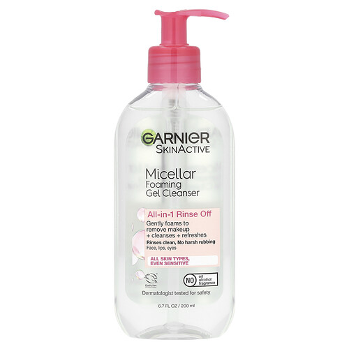 Garnier, SkinActive, Micellar Foaming Gel Cleanser, mizellarer, schäumender Gel-Gesichtsreiniger, All-in-1 abspülen, 200 ml (6,7 fl. oz.)