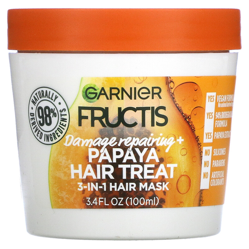 Fructis, Damage Repairing+, Papaya Treat, 3-In-1 Hair Mask, 3.4 fl (100 ml)