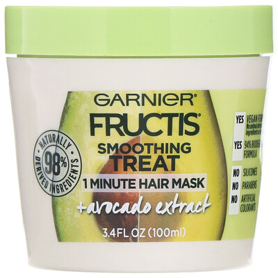 Garnier Fructis, 1-минутная разглаживающая маска для волос, с экстрактом авокадо, 100 мл