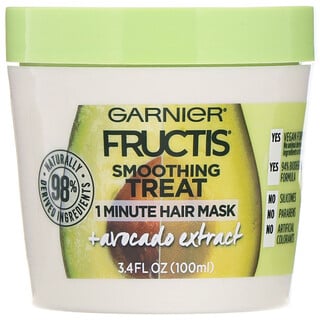 Garnier, Fructis، علاج تنعيم، قناع للشعر لمدة دقيقة واحدة ، + مستخلص الأفوكادو، 3.4 أوز سائل (100 مل)