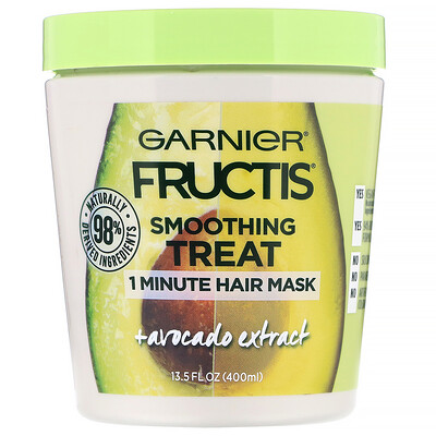 Garnier Fructis, 1-минутная разглаживающая маска для волос, с экстрактом авокадо, 400 мл