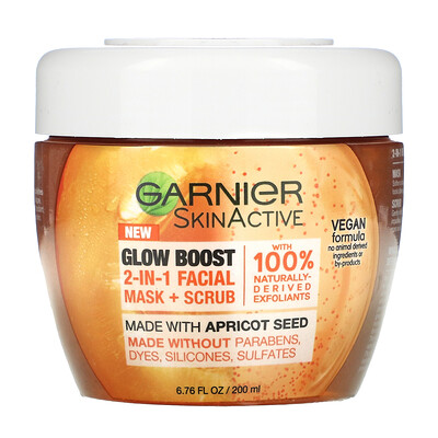 Garnier SkinActive, Glow Boost 2-In-1 Facial Mask + Scrub, 6.76 fl oz (200 ml)