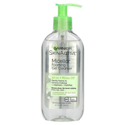 

Garnier, SkinActive, Micellar Foaming Cleanser, All-in-1 Rinse Off, Combination to Oily Skin, 6.7 fl oz (200 ml)