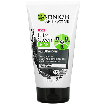 Garnier SkinActive, Ultra Clean 3-In-1 with Charcoal, 4.4 fl oz (132 ml)