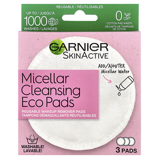 Garnier, SkinActive, Micellar Cleansing Eco Pads, 3 Pads