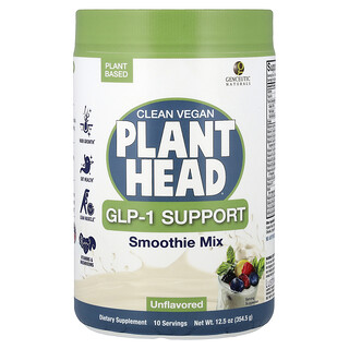 Genceutic Naturals, Clean Vegan Plant Head®, Sokongan GLP-1, Campuran Smoothie, Tidak Berperisa, 12.5 oz (354.5 g)