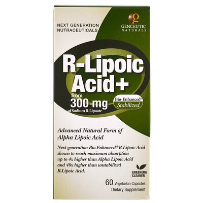 Genceutic Naturals R-липоевая кислота, 300 мг, 60 вегетарианских капсул
