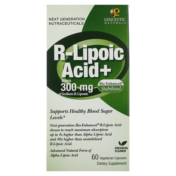 Genceutic Naturals, R-Lipoic Acid+, 300 mg, 60 Vegetarian Capsules