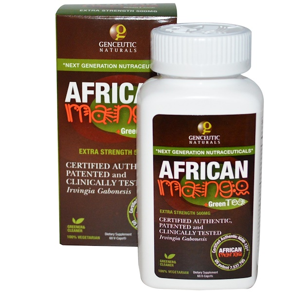 Genceutic Naturals, Африканский манго + зеленый чай, дополнительная сила, 500 мг, 60 капсул Vcaps (Discontinued Item) 