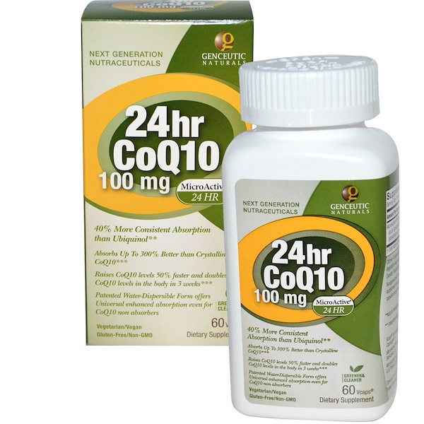 Genceutic Naturals, Коэнзим Q10 24 Часа, 100 мг, 60 капсул