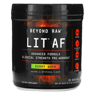 GNC Beyond Raw LIT AF, Clinical Strength Pre-Workout, Gummy Worm, 1.01 lb (459.6 g)