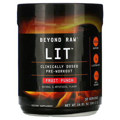 GNC Beyond Raw LIT, Clinically Dosed Pre-Workout, Fruit Punch, 14.01 oz ( 397.2 g)