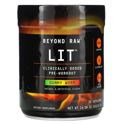 GNC Beyond Raw LIT, Clinically Dosed Pre-Workout, Gummy Worm, 14.56 oz (412.8 g)