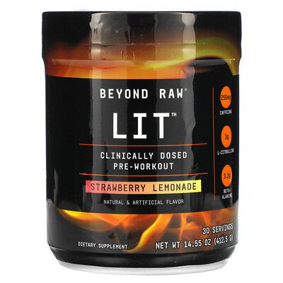 GNC Beyond Raw Lit, Clinically Dosed Pre-Workout, Strawberry Lemonade, 14.55 oz (412.5 g)