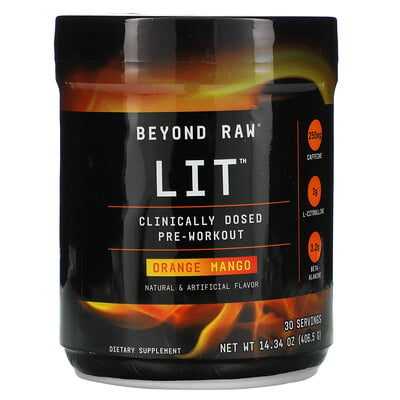 GNC Beyond Raw LIT, Clinically Dosed Pre-Workout, Orange Mango, 14.34 oz (406.5 g)