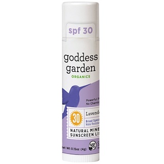 Goddess Garden, Organics, Natural Mineral Sunscreen Lip Balm, SPF 30, Lavender Mint, 0.15 oz (4 g)