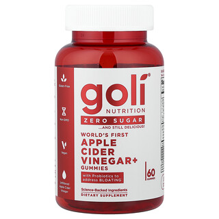 Goli Nutrition, World's First Apple Cider Vinegar+ Gummies, Zero Sugar, 60 Gummies