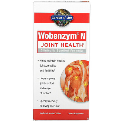 Garden of Life Wobenzym N, Joint Health, 100 Enteric-Coated Tablets