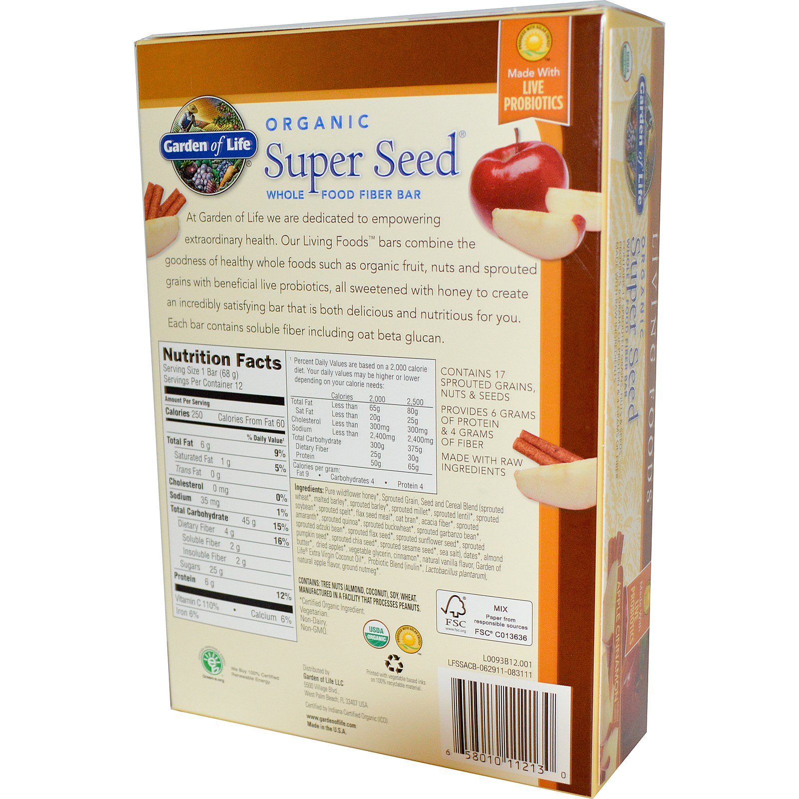 Garden Of Life Organic Super Seed Whole Food Fiber Bar Apple
