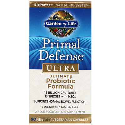 Garden of Life Primal Defense, Ultra, универсальная пробиотическая формула, 90 вегетарианских капсул UltraZorbe