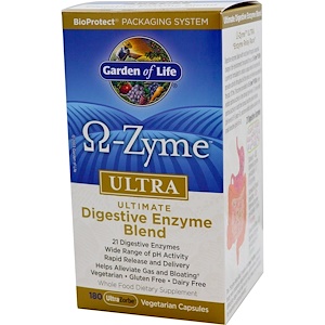 Garden of Life, ?-Zyme, Ultra, Комплекс пищеварительных ферментов, 180 вегетарианских капсул UltraZorbe