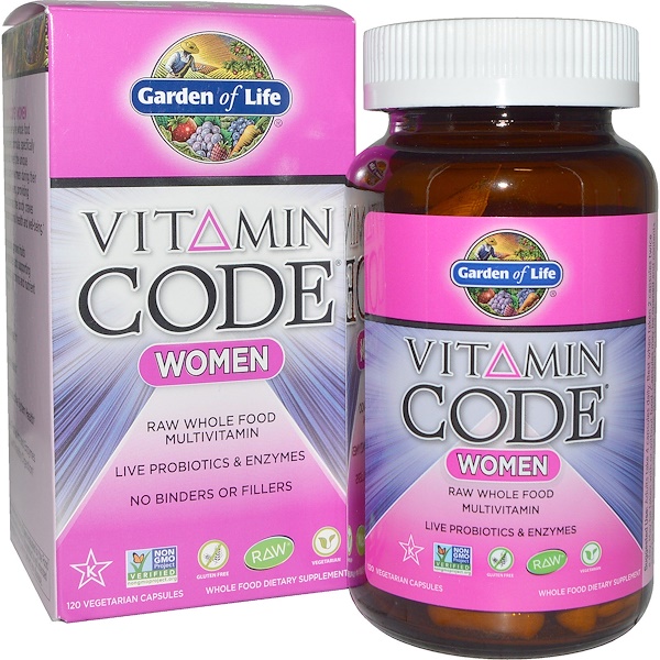 Garden of Life, Vitamin Code, для женщин, мультивитамины из сырых цельных продуктов, 120 растительных капсул