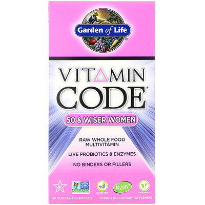 Garden of Life Vitamin Code, для женщин от 50 и старше, мультивитамины из сырых цельных продуктов, 120 вегетарианских капсул