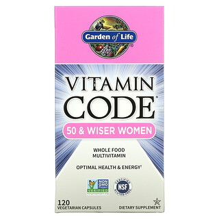 Garden of Life, Vitamin Code، للنساء الأكثر حكمة في سن الخمسين فما فوق، فيتامينات متعددة من الأغذية الكاملة الخام، 120 كبسولة نباتية
