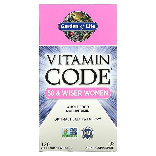 Garden of Life, Vitamin Code, для женщин от 50 и старше, мультивитамины из сырых цельных продуктов, 120 вегетарианских капсул