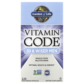 Garden of Life, Vitamin Code®, Para hombres de 50 años y más sabios, Suplemento multivitamínico a base de alimentos integrales, 120 cápsulas vegetales