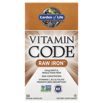 Product Image for Garden of Life, Vitamin Code , RAW Iron , 30 Vegan Capsules