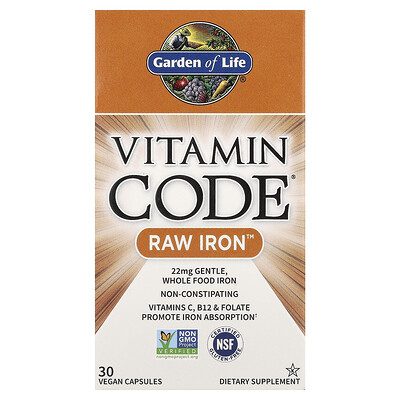 Garden Of Life , Vitamin Code®, Raw Iron™, Vegan Capsules Size 30