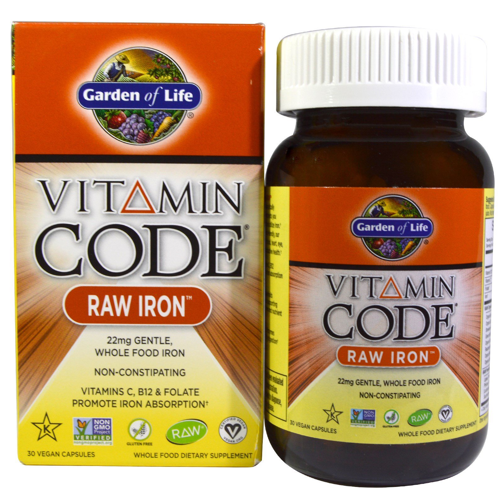 Garden of Life Vitamin Code RAW Iron 30 Vegan Caps Gluten-Free, Kosher, No 2