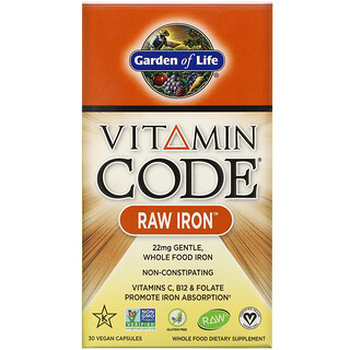 Garden of Life, Vitamin Code, 무가공 철분, 베지 캡슐 30정