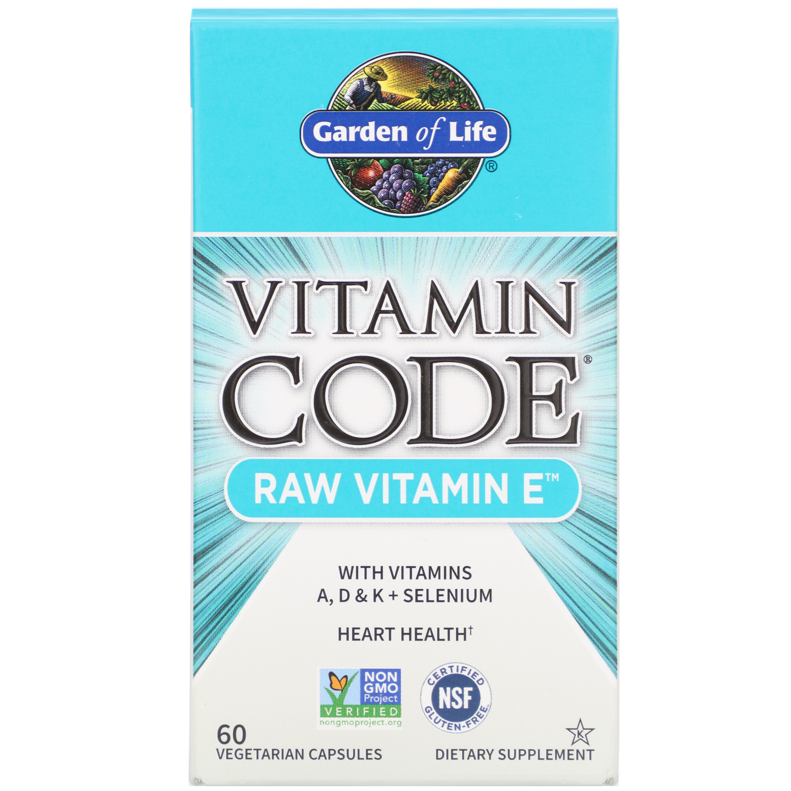 Garden of Life, Vitamin Code, RAW Vitamin E, 베지 캡슐 60정