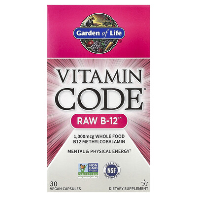 Product Image for Garden of Life, Vitamin Code , RAW B-12 , 30 Vegan Capsules