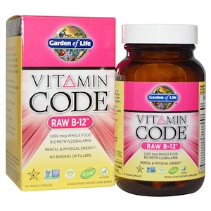 Garden of Life, Витаминный код, Raw B-12, 30 веганских капсул