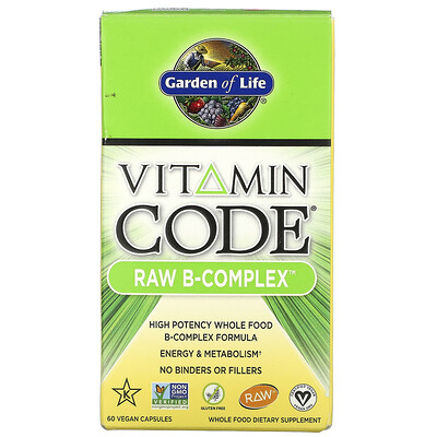 Garden of Life Vitamin Code, Raw B-Complex, комплекс витаминов группы В, 60 веганских капсул
