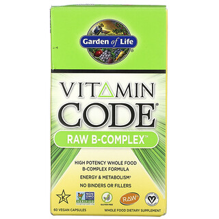 Garden of Life, Vitamin Code（ビタミンコード）、Raw B-Complex（未加工ビタミンB複合体）、ヴィーガンカプセル60粒