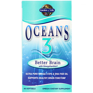 Garden of Life, Oceans 3، دماغ أفضل مع OmegaXanthin،‏ 90 كبسولة هلامية