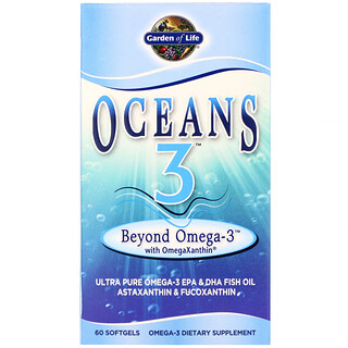 Garden of Life, Oceans 3，超越含有欧米茄叶黄素的欧米茄3鱼油软胶囊， 60粒