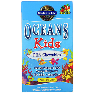 Garden of Life, Oceans Kids, DHA Chewables, 맛있는 베리 라임, 만 3세 이상, 120mg, 츄어블 소프트젤 120정