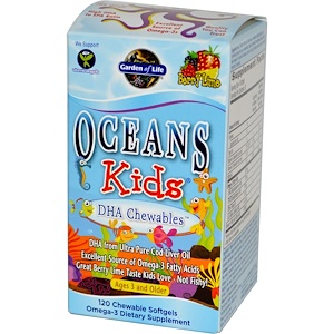 Garden of Life, Oceans Kids, DHA Chewables, от трёх лет и старше, с лаймом, 120 жевательных таблеток инструкция, применение, состав, противопоказания