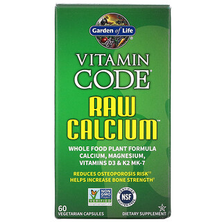 Garden of Life, Vitamin Code（ビタミンコード）、RAW Calcium（未加工カルシウム）、ベジカプセル60粒