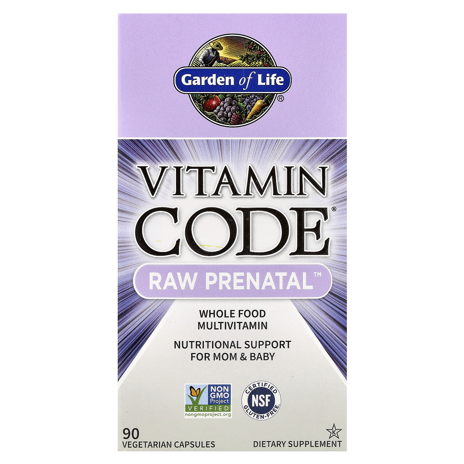 Garden of Life (가든오브라이프), Vitamin Code, RAW Prenatal, 베지 캡슐 90정